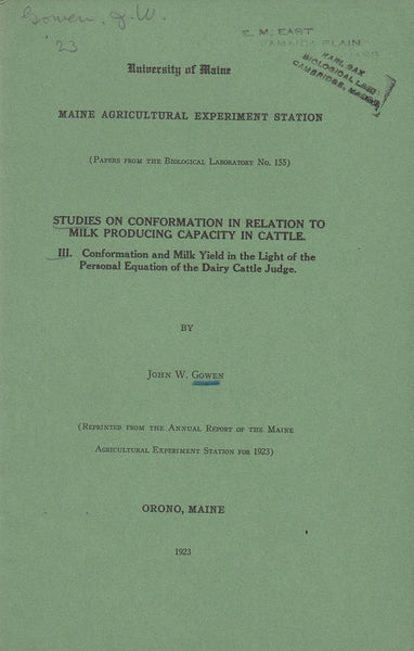 Studies on Conformation in Relation to Milk Producing Capacity in Cattle III. Conformation and Milk Yield in the Light of the Personal Equation of the Dairy Cattle Judge