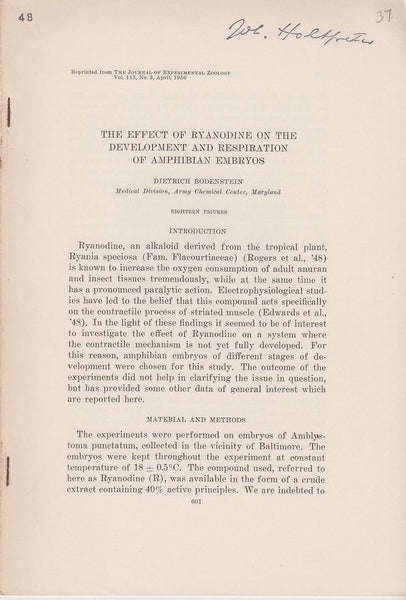 The Effect of Ryanodine on the Development and Respiration of Amphibian Embryos