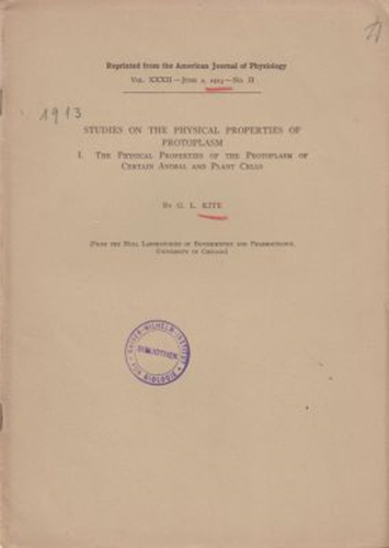 Studies on the Physical Properties of Protoplasm I. The Physical Properties of the Protoplasm of Certain Animal and Plant Cells