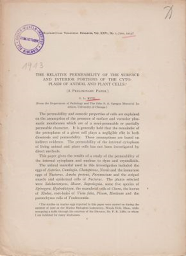 The Relative Permeability of the Surface and Interior Portions of the Cytoplasm of Animal and Plant Cells