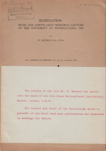 Segregation: Being the Joseph Leidy Memorial Lecture of the University of Pennsylvania, 1922