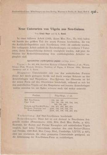Neue Unterarten von Vogeln aus Neu-Guinea