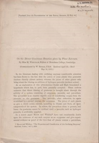 On the Direct Guaiacum Reaction given by Plant Extracts