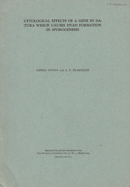 Cytological Effects of a Gene in Datura which Causes Dyad Formation in Sporogenesis