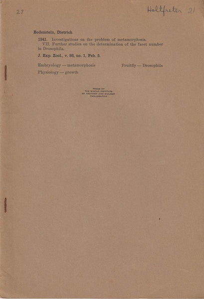 Investigations on the Problem of Metamorphosis. VII. Further Studies on the Determination of the Facet Number in Drosophila