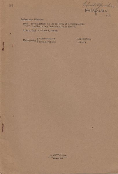 Investigations on the Problem of Metamorphosis. VIII. Studies on Leg Determination in Insects