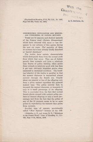Chromosomal Duplication and Mendelian Phenomena in Datura Mutants