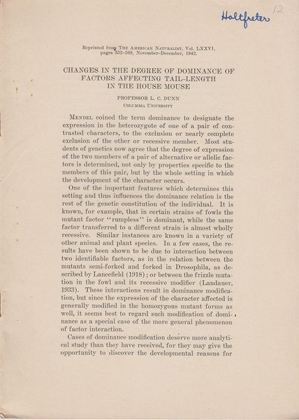 Changes in the Degree of Dominance of Factors Affecting Tail-Length in the House Mouse