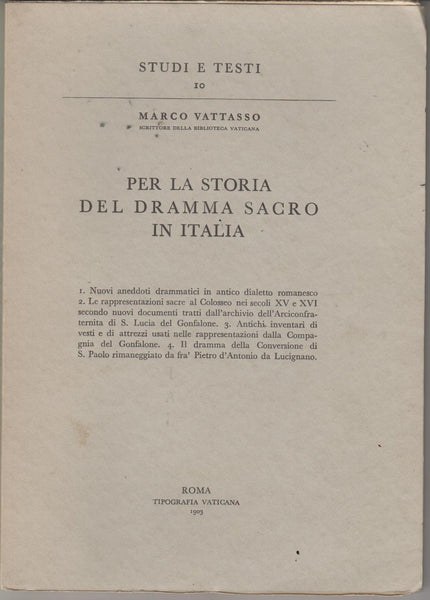 Per La Storia Del Dramma Sacro In Italia