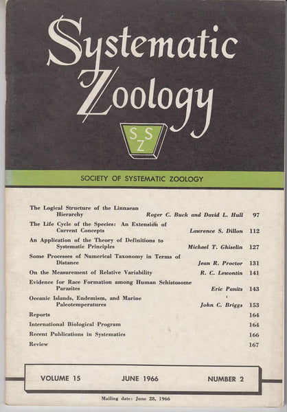 72 issues of Systematic Zoology 1952-1969