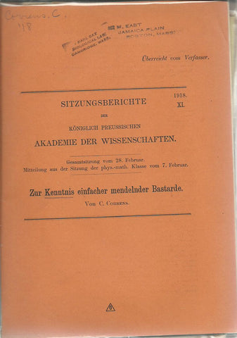 Carl Correns German botanist and geneticist.  25 offprints dated from 1904-1928