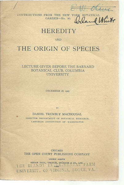 Heredity and the origin of species : lecture given before the Barnard Botanical Club, Columbia University, December 18, 1905