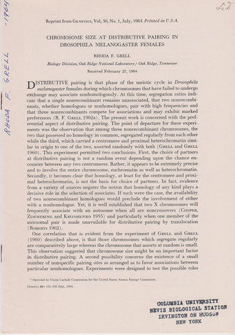 Chromosome Size At Distributive Pairing In Drosophila Melanogaster Females