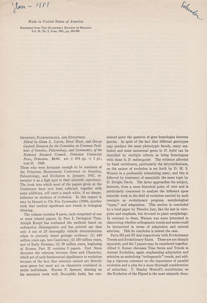 Genetics, Paleontology, and Evolution.