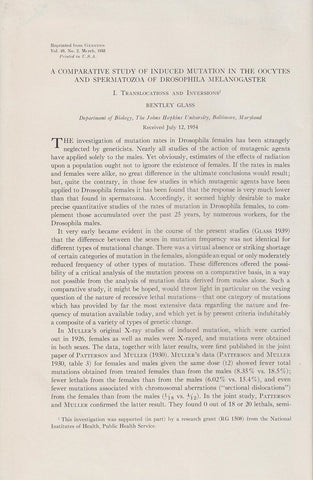 A Comparative Study Of Induced Mutation In The Oocytes And Spermatozoa Of Drosophila Melanogaster I. Translocations And Inversions