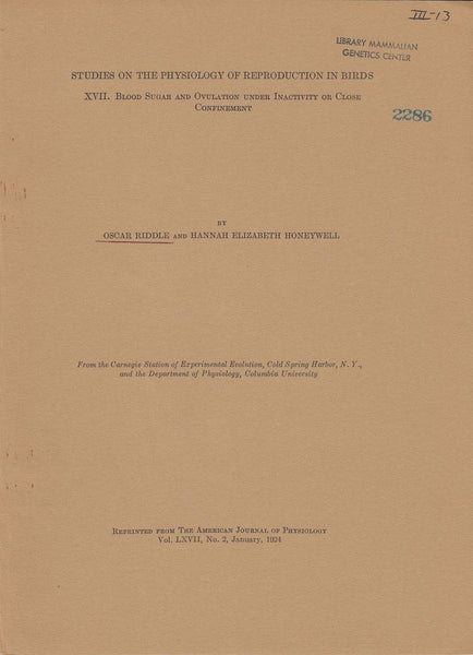 Studies On The Physiology Of Reproduction In Birds XVII. Blood Sugar And Ovulation Under Inactivity Or Close Confinement