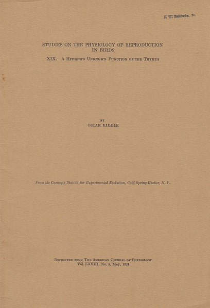 Studies On The Physiology Of Reproduction In Birds XIX. A Hitherto Unknown Function Of The Thymus