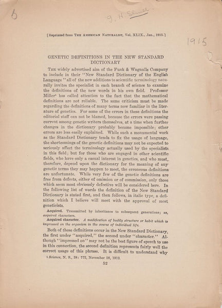 Genetic Definitions In The New Standard Dictionary