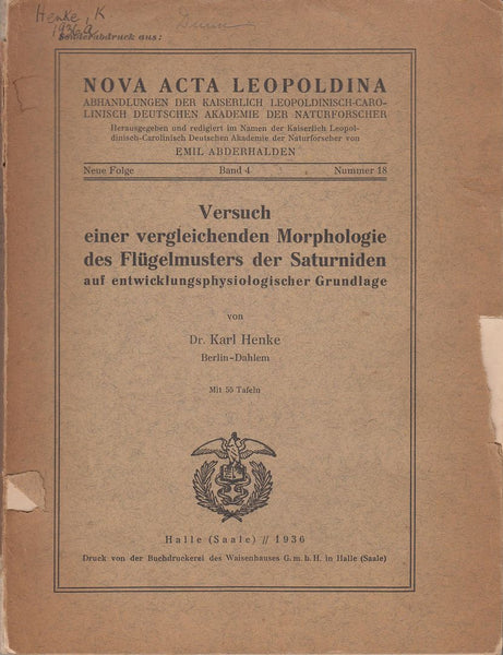 Versuch einer vergleichenden Morphologie des Flugelmusters der Saturniden auf entwicklungsphysiologischer Grundlage