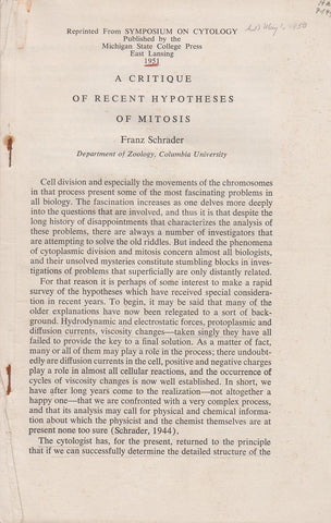 A Critique Of Recent Hypotheses Of Mitosis