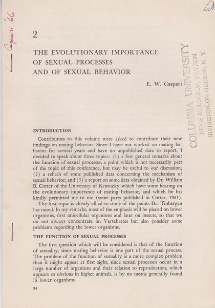 The Evolutionary Importance Of Sexual Processes And Of Sexual Behavior