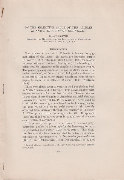 On tHe Selective Value Of The Alleles Rt And rt In Ephestia Kuhniella