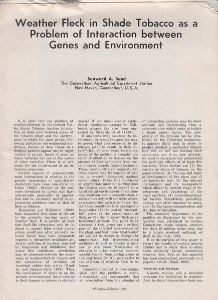 Weather Fleck in Shade Tobacco as a Problem of Interaction between Genes and Environment