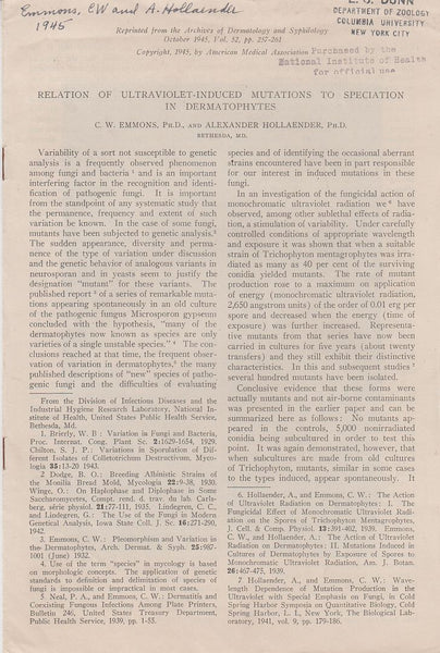 Relation Of Ultraviolet- Induced Mutations To Speciation In Dermatophytes