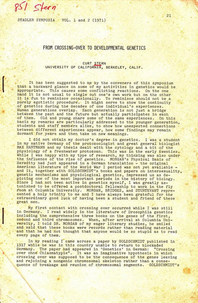 From Crossing- Over To Developmental Genetics