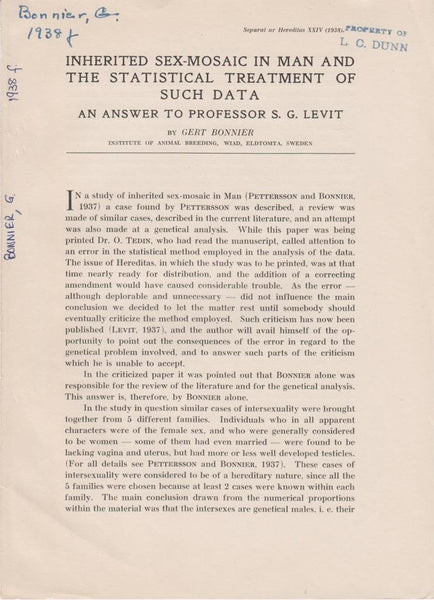 Inherited Sex-mosaic In Man And The Statistical Treatment Of Such Data