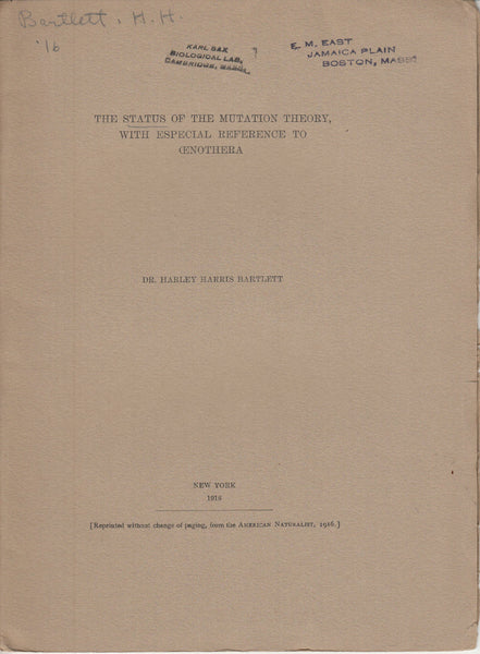 The Status of the Mutation Theory, with Especial Reference to Oenothera