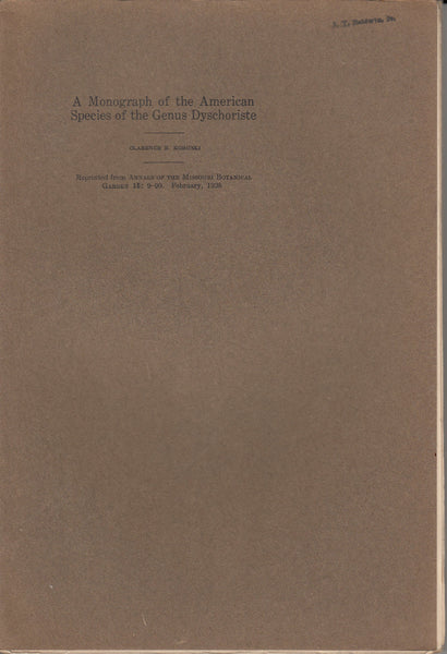 A Monograph of the American Species of the Genus Dyschoriste