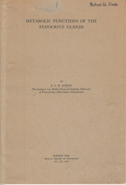 Metabolic Functions of the Endocrine Glands