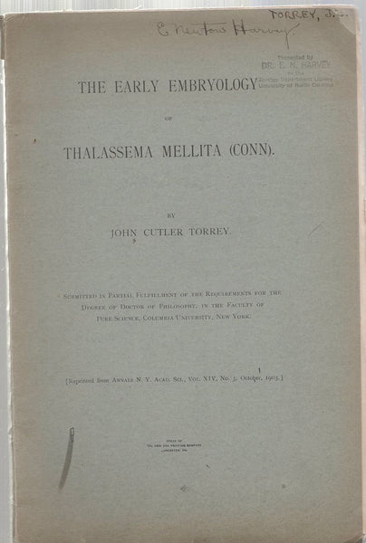 The Early Embryology of Thalassema Mellita (Conn)
