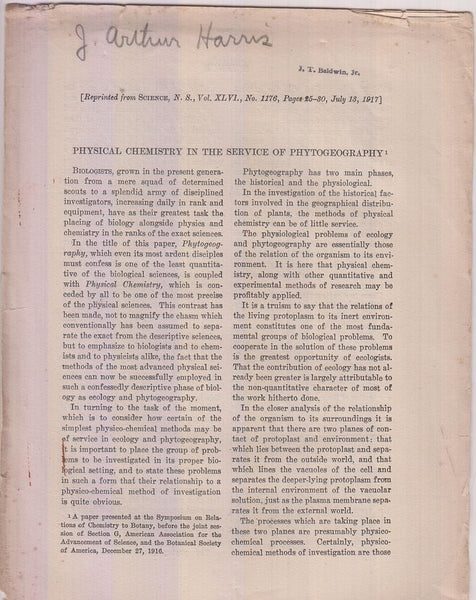 Physical Chemistry in the Service of Phytogeography  by Harris, J. Arthur