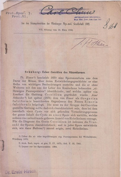 Ueber Coccidien des Mausedarmes  by Schuberg