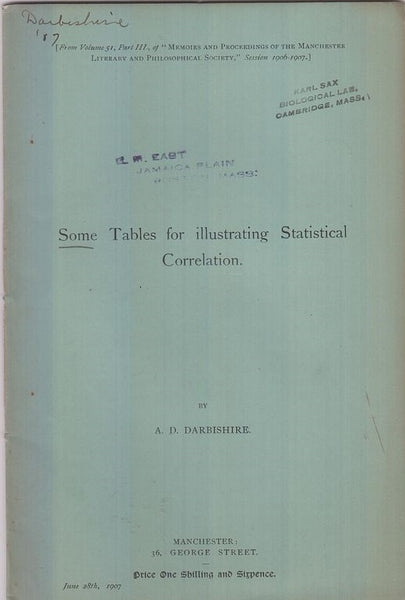 Some Tables for Illustrating Statistical Correlation  by Darbishire, A.D.