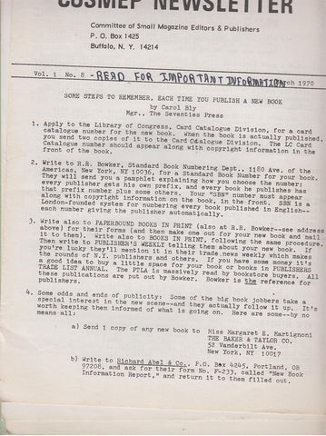 Cosmep Newsletter 1970-1972  20 issues  by Morris, Richard editor and various others