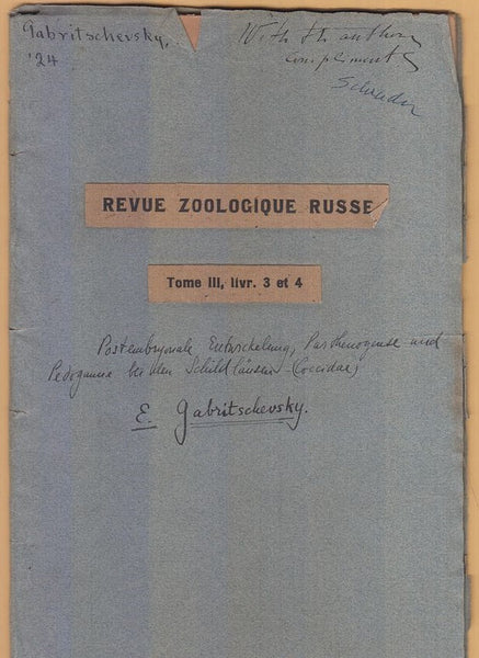 Postembryonale Entwickelung, Parthenogenese und Pedogamie bei den Schildlausen (Coccidae)  by Gabritschevsky, E.