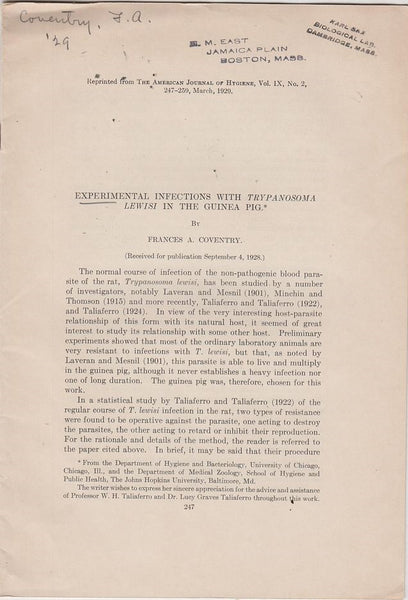Experimental Infections with Trypanosoma Lewisi in the Guinea Pig