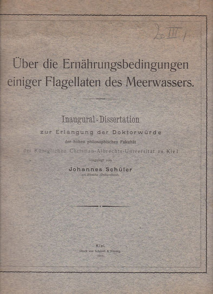 Uber die Ernahrungsbedingungen einiger Flagellaten des Meerwassers