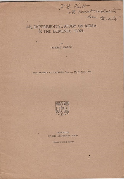 An Experimental Study on Xenia in the Domestic Fowl