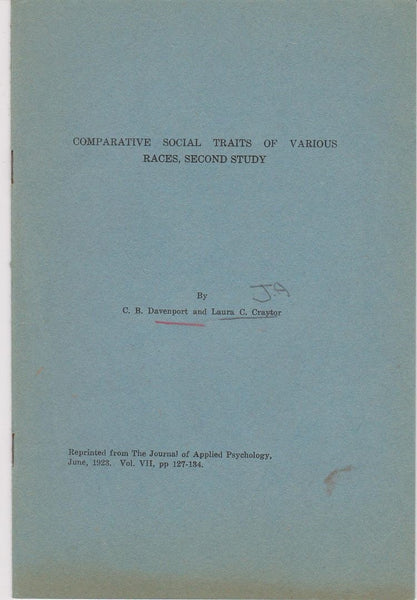 Comparitive Social Traits of Various Races, Second Study