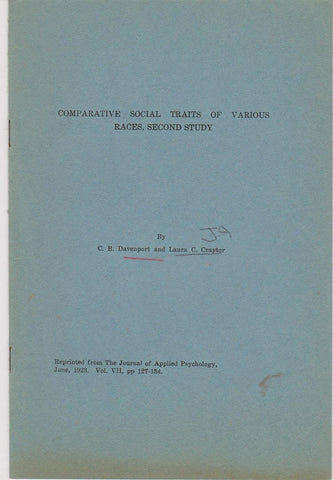 Comparitive Social Traits of Various Races, Second Study