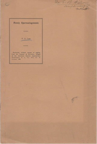 2 items: 1) Nemic Spermatogenesis and 2) Nemic spermatogenesis with a suggested discussion of simple organisms-Litibionts