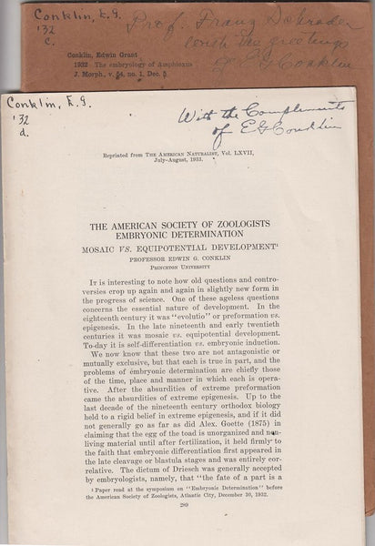 The American Society of Zoologists Embryonic Determination Mosaic vs. Equipotential Development *and one other*