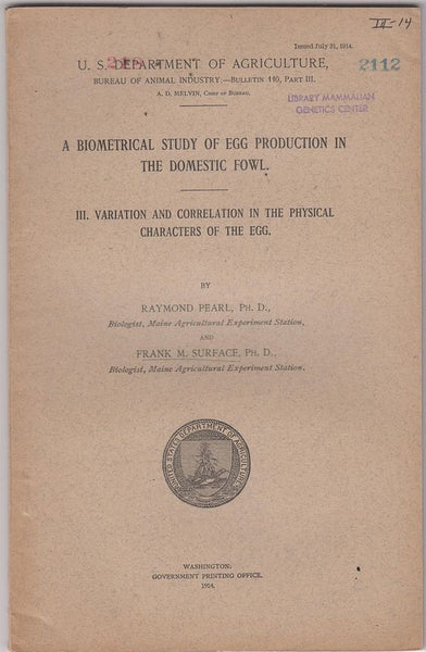 A Biometrical Study of Egg Production in the Domestic Fowl. III. Variation and Correlation in the Physical Characters of the Egg