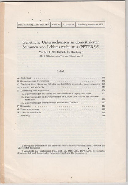 Genetische Untersuchungen an Domestizierten Stammen von Lebistes Reticulatus (PETERS)
