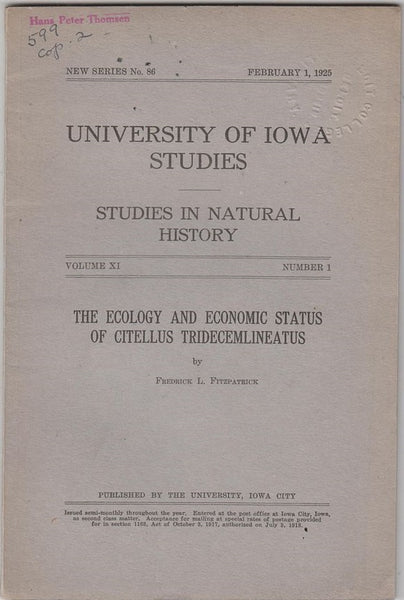 The Ecology and Economic Status of Citellus Tridecemlineatus