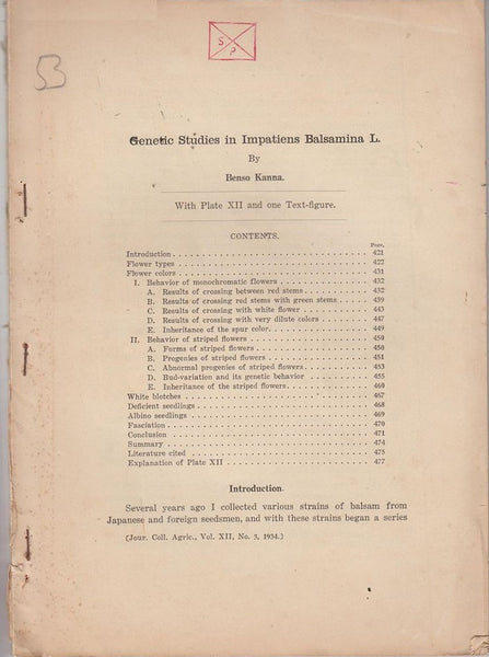 Genetic Studies in Impatiens Balsamina L.